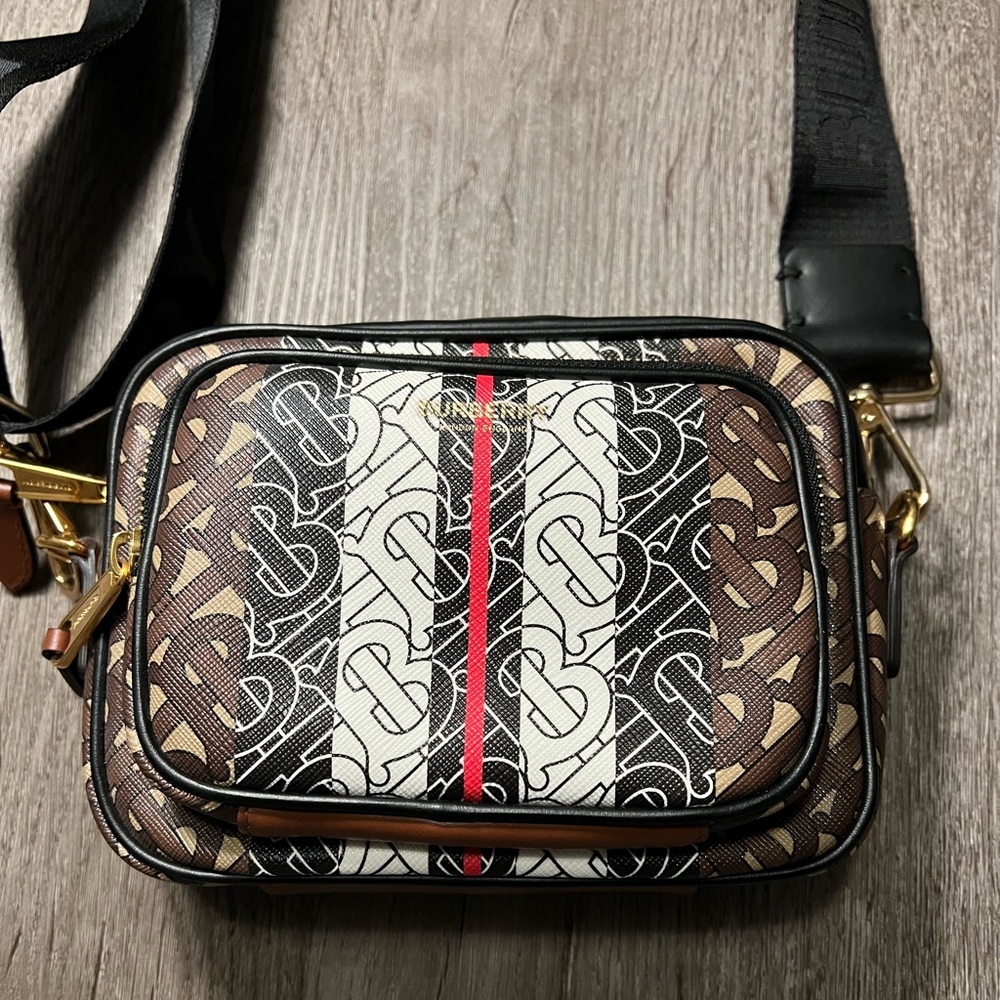 Burberry Monogram Stripe E-Canvas Camera Bag and Custom Belt Strap Rare NWOT